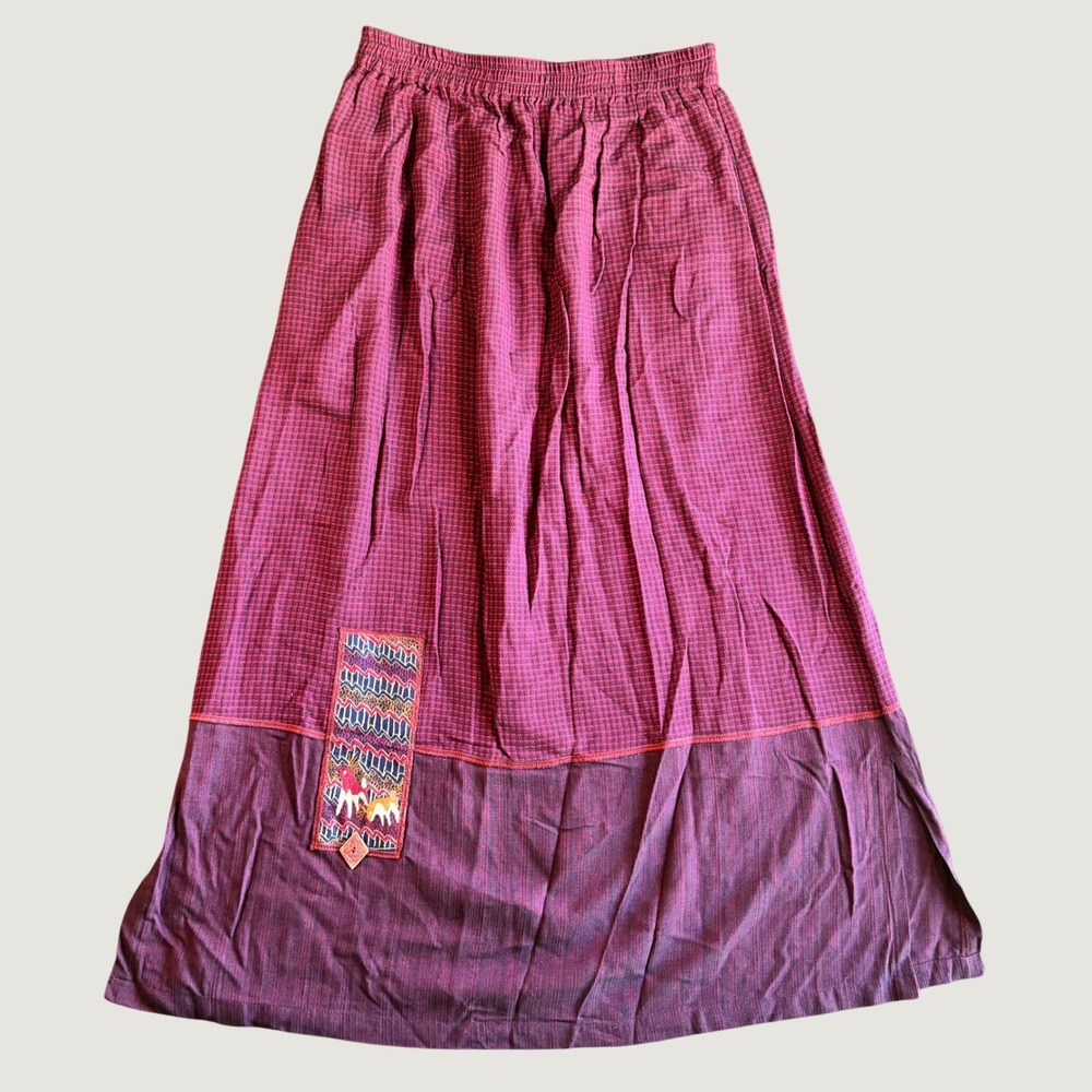 Endless Options Vtg Maxi Skirt L Purple Embroidered Patchwork Gingham Boho Artsy